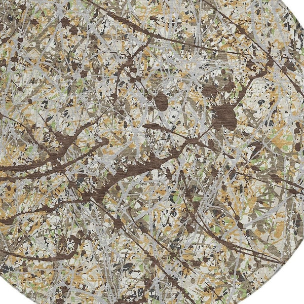 HomeRoots 8' Taupe Beige and Brown Round Abstract Area Rug - Washable, Durable, Stylish for Indoor & Outdoor Use 690053