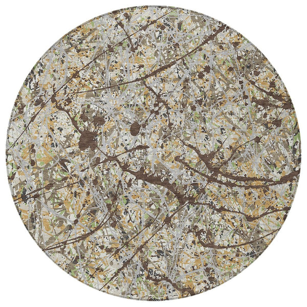 HomeRoots 8' Taupe Beige and Brown Round Abstract Area Rug - Washable, Durable, Stylish for Indoor & Outdoor Use 690053