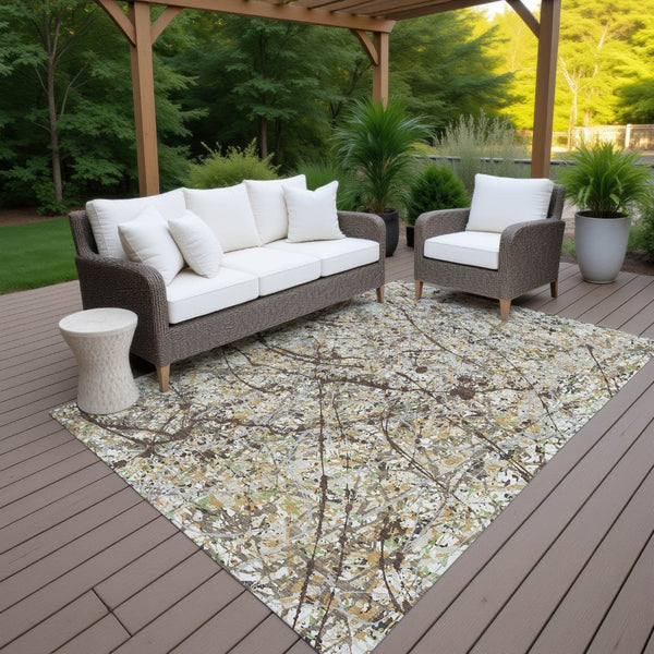 HomeRoots 9' X 12' Taupe Beige and Brown Abstract Area Rug - Stylish & Washable for Indoor/Outdoor Use! 690055