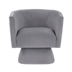 English Elm 1pc Swivel Chair with Velvet Upholstery and Solid Wood Base, Diamond-Stitched Back, Comfortable Lounge Seat Gray 29.5 L x 28.5 W x 19 H B011P287559