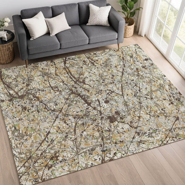 HomeRoots 10' Stylish Taupe Beige & Brown Abstract Washable Area Rug - Perfect for Indoor & Outdoor Use! 690056