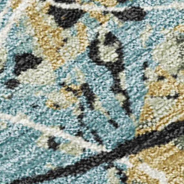 HomeRoots 5' Modern Abstract Teal Blue and Ivory Washable Area Rug for Indoor/Outdoor Use - Durable & Stylish 690058