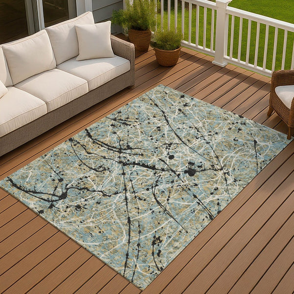 HomeRoots 5' Modern Abstract Teal Blue and Ivory Washable Area Rug for Indoor/Outdoor Use - Durable & Stylish 690058