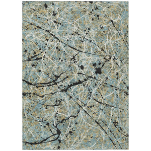HomeRoots 5' Modern Abstract Teal Blue and Ivory Washable Area Rug for Indoor/Outdoor Use - Durable & Stylish 690058