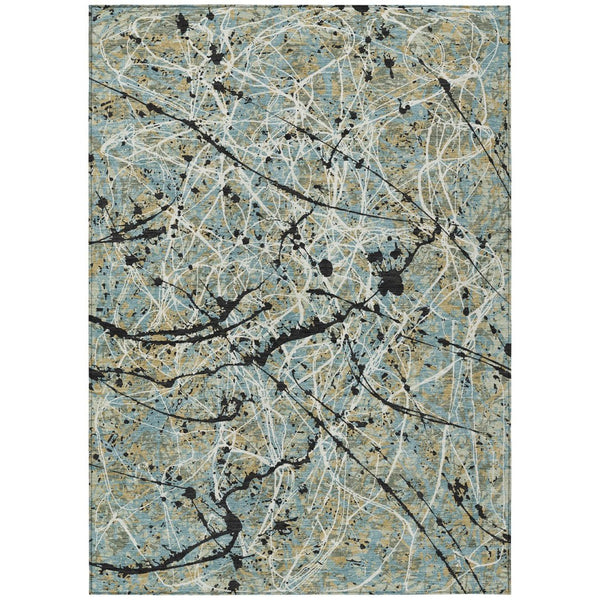 HomeRoots 5' Modern Abstract Teal Blue and Ivory Washable Area Rug for Indoor/Outdoor Use - Durable & Stylish 690058