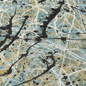 HomeRoots 5' Modern Abstract Teal Blue and Ivory Washable Area Rug for Indoor/Outdoor Use - Durable & Stylish 690058