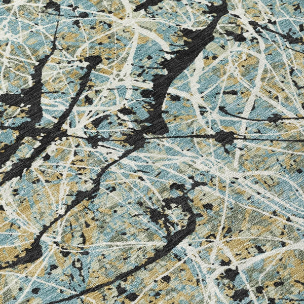 HomeRoots 5' Modern Abstract Teal Blue and Ivory Washable Area Rug for Indoor/Outdoor Use - Durable & Stylish 690058