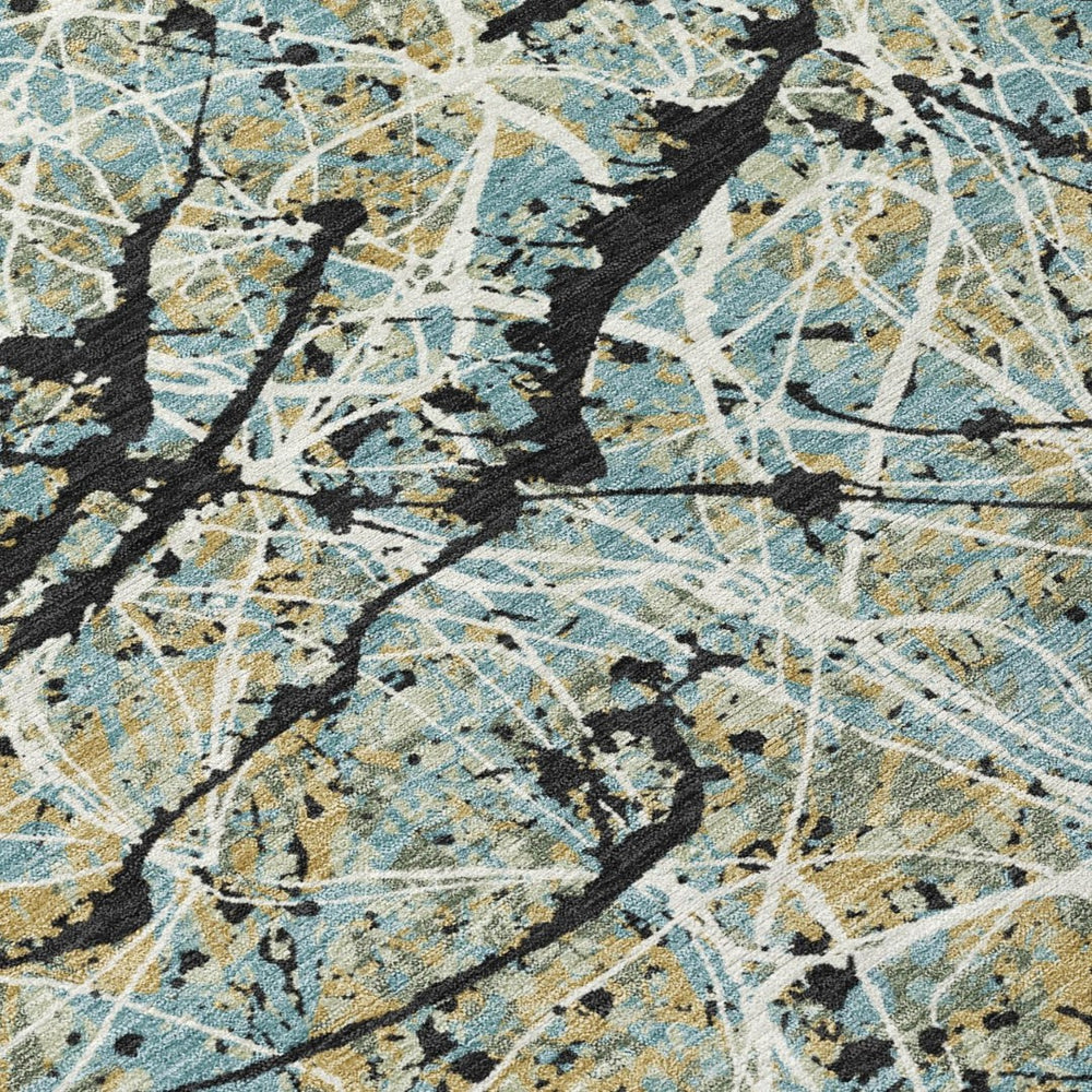 HomeRoots 10' Teal Blue Black Ivory Abstract Area Rug – Washable, Durable, Indoor/Outdoor, Perfect for High Traffic! 690062