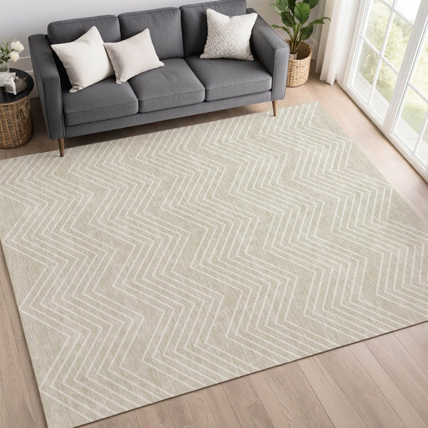 HomeRoots 5' X 8' Beige and Ivory Geometric Area Rug - Stylish, Washable, Durable for Indoor & Outdoor Spaces 690064