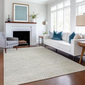 HomeRoots 5' X 8' Beige and Ivory Geometric Area Rug - Stylish, Washable, Durable for Indoor & Outdoor Spaces 690064