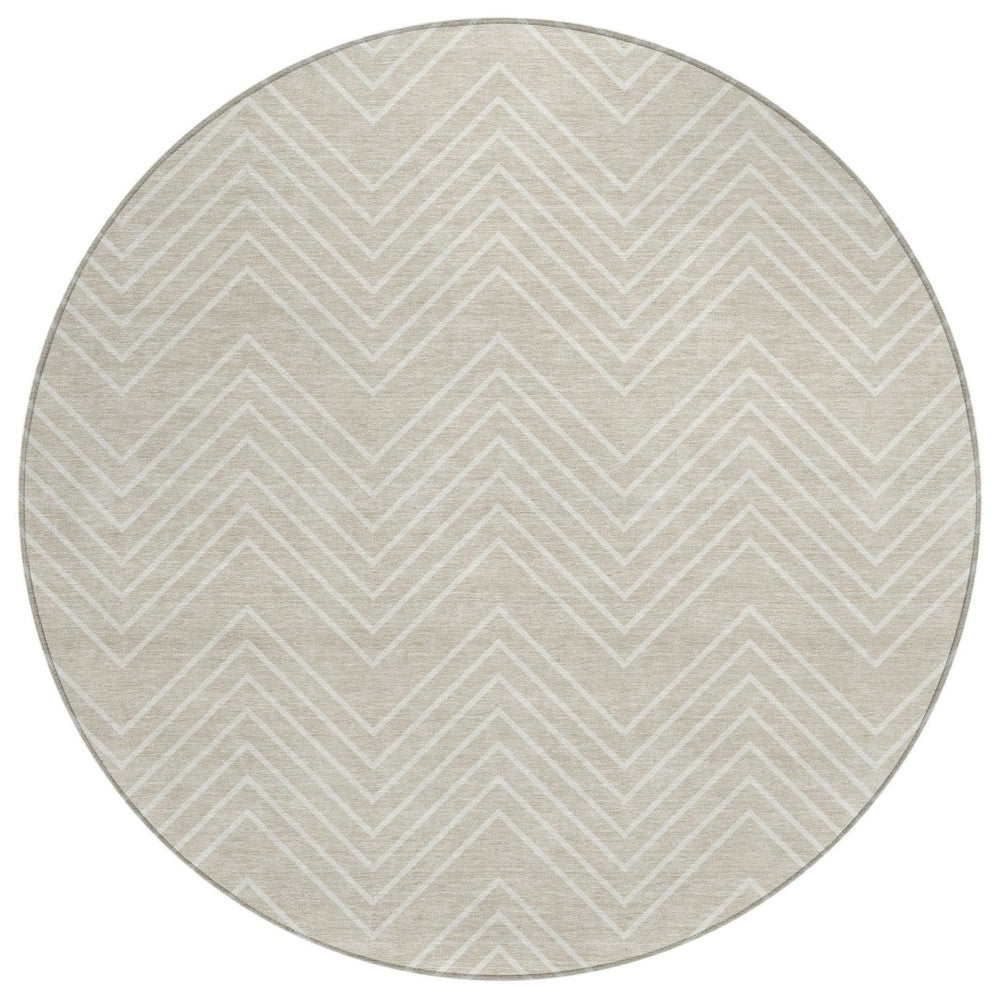 HomeRoots 8' Beige and Ivory Round Geometric Washable Area Rug – Durable, Stylish, Indoor/Outdoor Versatile Decor 690065