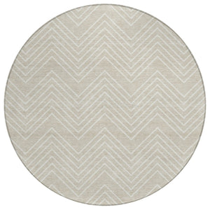 HomeRoots 8' Beige and Ivory Round Geometric Washable Area Rug – Durable, Stylish, Indoor/Outdoor Versatile Decor 690065