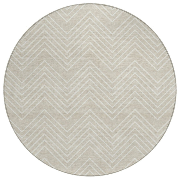 HomeRoots 8' Beige and Ivory Round Geometric Washable Area Rug – Durable, Stylish, Indoor/Outdoor Versatile Decor 690065