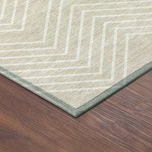 HomeRoots 8' Beige and Ivory Round Geometric Washable Area Rug – Durable, Stylish, Indoor/Outdoor Versatile Decor 690065