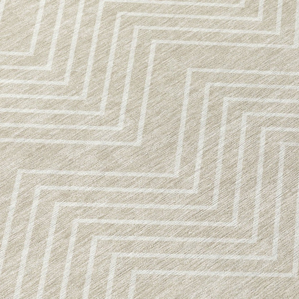 HomeRoots 8' Beige and Ivory Round Geometric Washable Area Rug – Durable, Stylish, Indoor/Outdoor Versatile Decor 690065