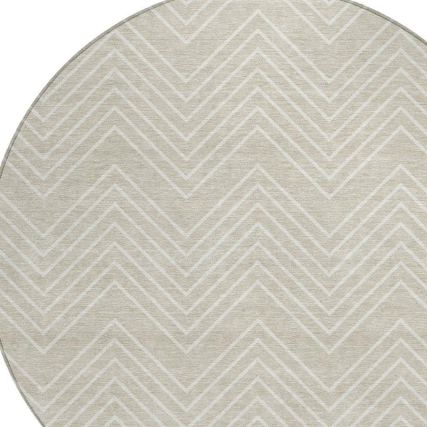 HomeRoots 8' Beige and Ivory Round Geometric Washable Area Rug – Durable, Stylish, Indoor/Outdoor Versatile Decor 690065