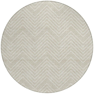 HomeRoots 8' Beige and Ivory Round Geometric Washable Area Rug – Durable, Stylish, Indoor/Outdoor Versatile Decor 690065