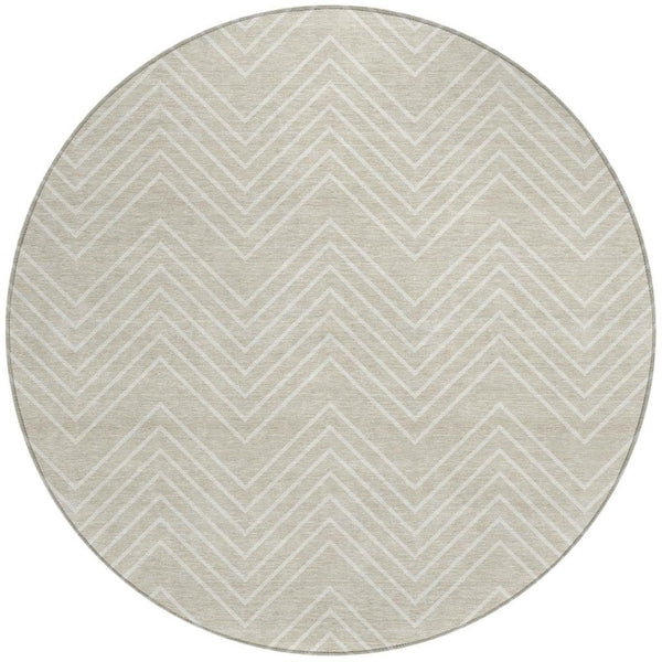 HomeRoots 8' Beige and Ivory Round Geometric Washable Area Rug – Durable, Stylish, Indoor/Outdoor Versatile Decor 690065