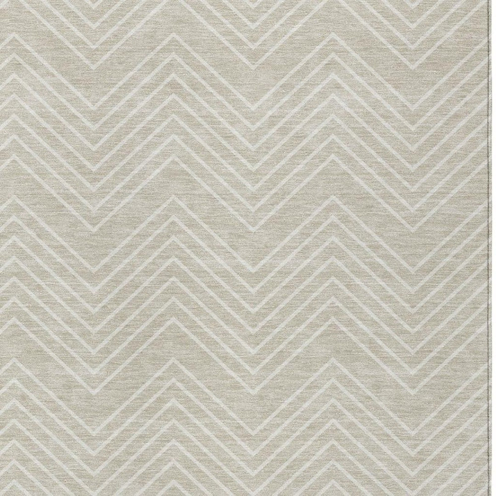 HomeRoots 9' X 12' Beige and Ivory Geometric Washable Area Rug - Durable, Stylish for Indoor & Outdoor Spaces 690067