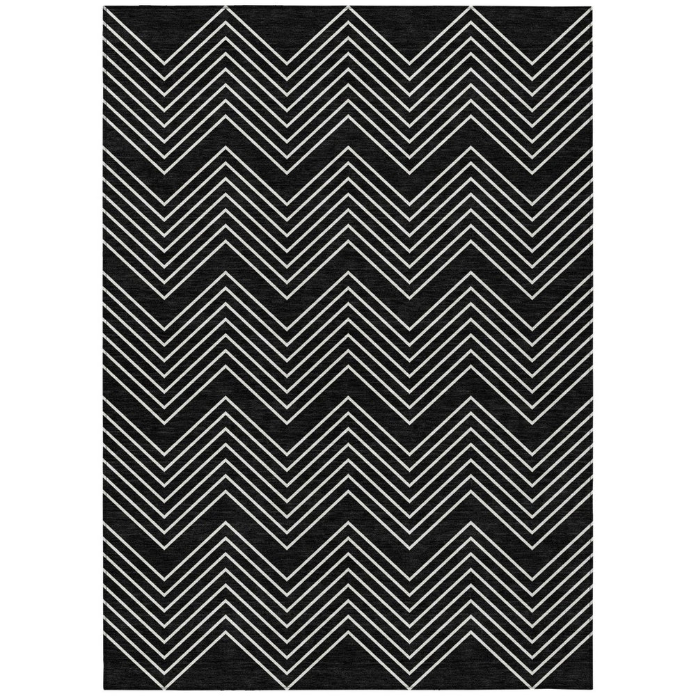 HomeRoots 5' X 8' Black and Ivory Geometric Area Rug – Stylish, Washable, Durable for Indoor & Outdoor Spaces 690070