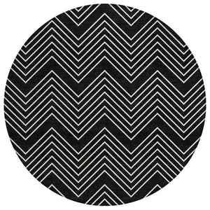 HomeRoots 8' Round Black and Ivory Geometric Area Rug - Washable, Durable, Stylish for Indoor & Outdoor Use 690071