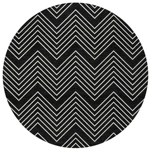 HomeRoots 8' Round Black and Ivory Geometric Area Rug - Washable, Durable, Stylish for Indoor & Outdoor Use 690071