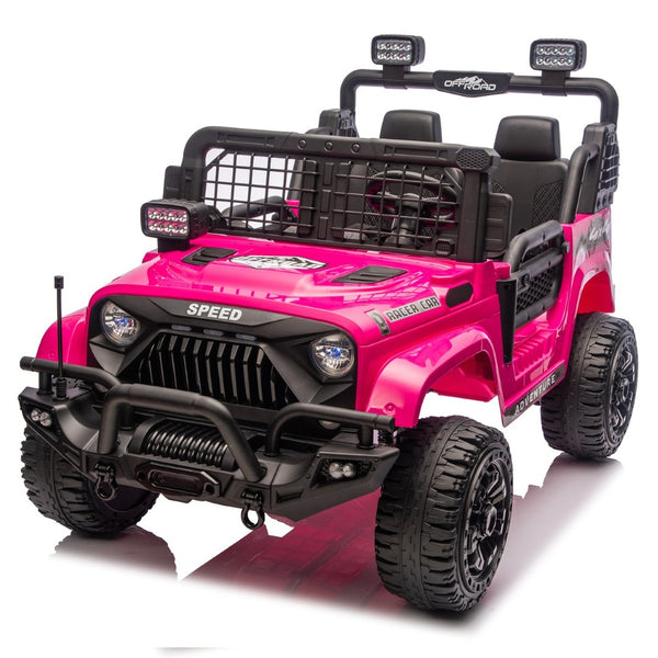 English Elm 24v Dual Motor Two Seat Kids Electric Ride on Car with Remote Control and Bluetooth Audio Pink W1578P305898