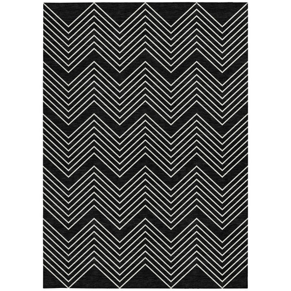 HomeRoots 10' Modern Black and Ivory Geometric Washable Area Rug for Indoor and Outdoor Spaces - Durable, Stylish! 690074
