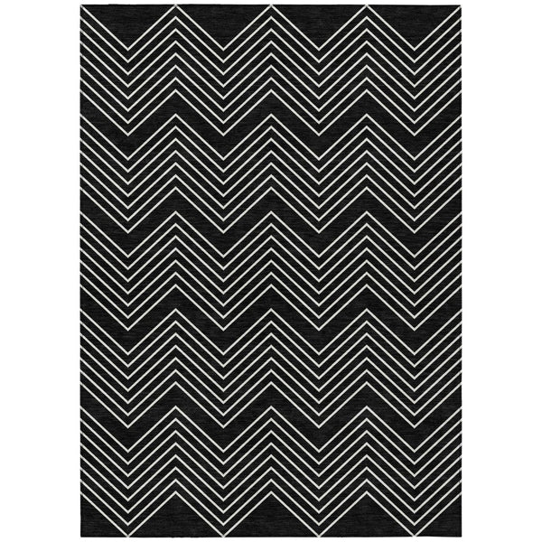 HomeRoots 10' Modern Black and Ivory Geometric Washable Area Rug for Indoor and Outdoor Spaces - Durable, Stylish! 690074