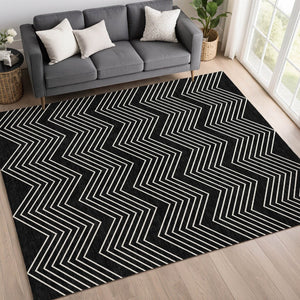 HomeRoots 10' Modern Black and Ivory Geometric Washable Area Rug for Indoor and Outdoor Spaces - Durable, Stylish! 690074