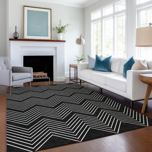 HomeRoots 10' Modern Black and Ivory Geometric Washable Area Rug for Indoor and Outdoor Spaces - Durable, Stylish! 690074