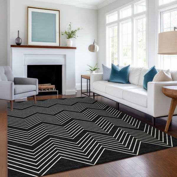 HomeRoots 10' Modern Black and Ivory Geometric Washable Area Rug for Indoor and Outdoor Spaces - Durable, Stylish! 690074