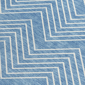 HomeRoots 5' X 8' Blue and Ivory Geometric Area Rug - Durable, Washable, Stylish for Indoor & Outdoor Spaces! 690076