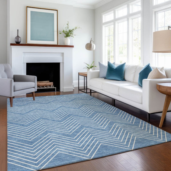 HomeRoots 5' X 8' Blue and Ivory Geometric Area Rug - Durable, Washable, Stylish for Indoor & Outdoor Spaces! 690076