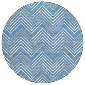 HomeRoots 8' Blue And Ivory Geometric Round Rug - Durable, Washable Design for Indoor & Outdoor Spaces! 690077