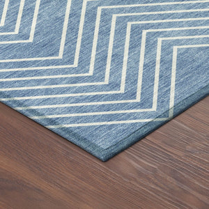 HomeRoots 8' Blue And Ivory Geometric Round Rug - Durable, Washable Design for Indoor & Outdoor Spaces! 690077