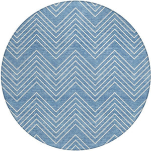 HomeRoots 8' Blue And Ivory Geometric Round Rug - Durable, Washable Design for Indoor & Outdoor Spaces! 690077