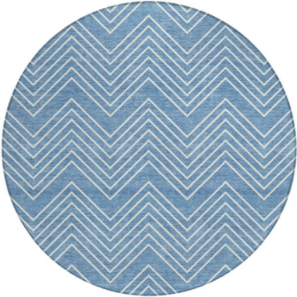 HomeRoots 8' Blue And Ivory Geometric Round Rug - Durable, Washable Design for Indoor & Outdoor Spaces! 690077