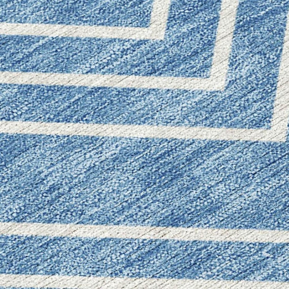 HomeRoots 8' X 10' Blue and Ivory Geometric Washable Area Rug - Stylish, Durable, Indoor/Outdoor Versatility! 690078