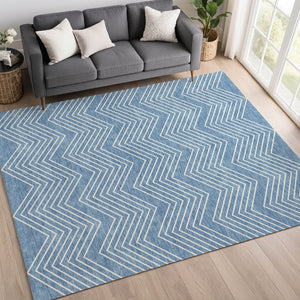 HomeRoots 10' Blue and Ivory Geometric Washable Rug - Durable Indoor/Outdoor Area Rug for High-Traffic Spaces 690080
