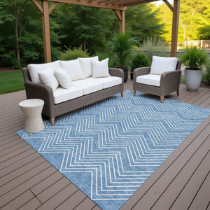 HomeRoots 10' Blue and Ivory Geometric Washable Rug - Durable Indoor/Outdoor Area Rug for High-Traffic Spaces 690080