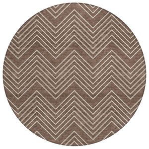 HomeRoots 8' Brown and Ivory Round Geometric Area Rug – Washable, Stylish for Indoor & Outdoor Spaces! 690083