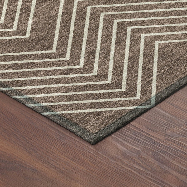 HomeRoots 8' Brown and Ivory Round Geometric Area Rug – Washable, Stylish for Indoor & Outdoor Spaces! 690083