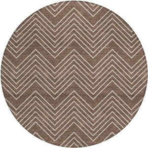 HomeRoots 8' Brown and Ivory Round Geometric Area Rug – Washable, Stylish for Indoor & Outdoor Spaces! 690083