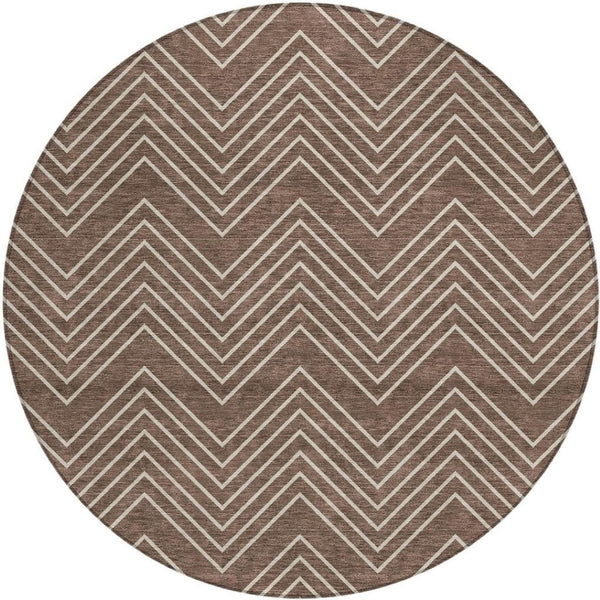 HomeRoots 8' Brown and Ivory Round Geometric Area Rug – Washable, Stylish for Indoor & Outdoor Spaces! 690083