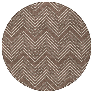 HomeRoots 8' Brown and Ivory Round Geometric Area Rug – Washable, Stylish for Indoor & Outdoor Spaces! 690083