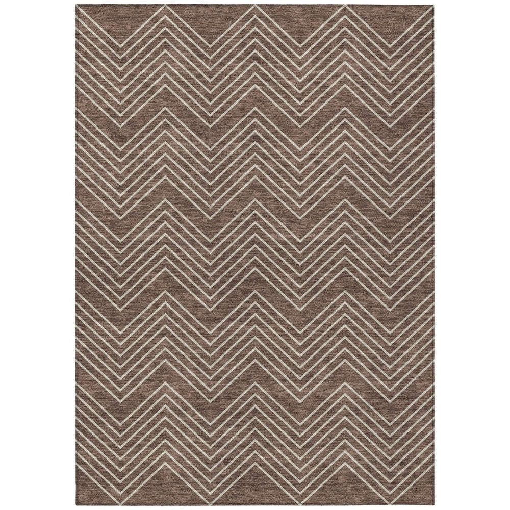 HomeRoots 9' Modern Brown and Ivory Geometric Area Rug - Washable, Durable, Ideal for Indoor & Outdoor Use 690085