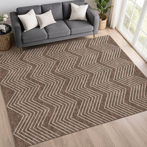 HomeRoots 10' Brown and Ivory Geometric Washable Area Rug – Durable Indoor/Outdoor Style for High-Traffic Spaces 690086