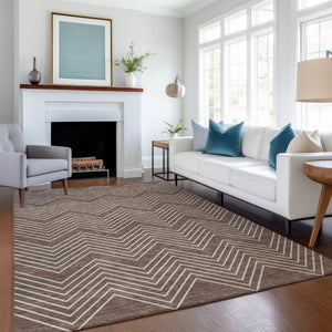 HomeRoots 10' Brown and Ivory Geometric Washable Area Rug – Durable Indoor/Outdoor Style for High-Traffic Spaces 690086