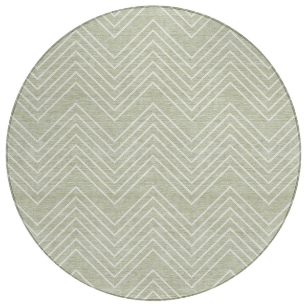 HomeRoots 8' Lime Green and Ivory Round Geometric Area Rug - Stylish, Washable, Durable for Indoor & Outdoor Use! 690089